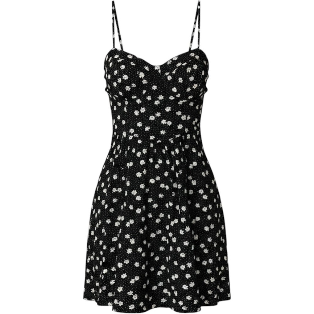 No Boundaries Mini Dress Womens XS Black Daisy Floral Polka Dot Smocked Back